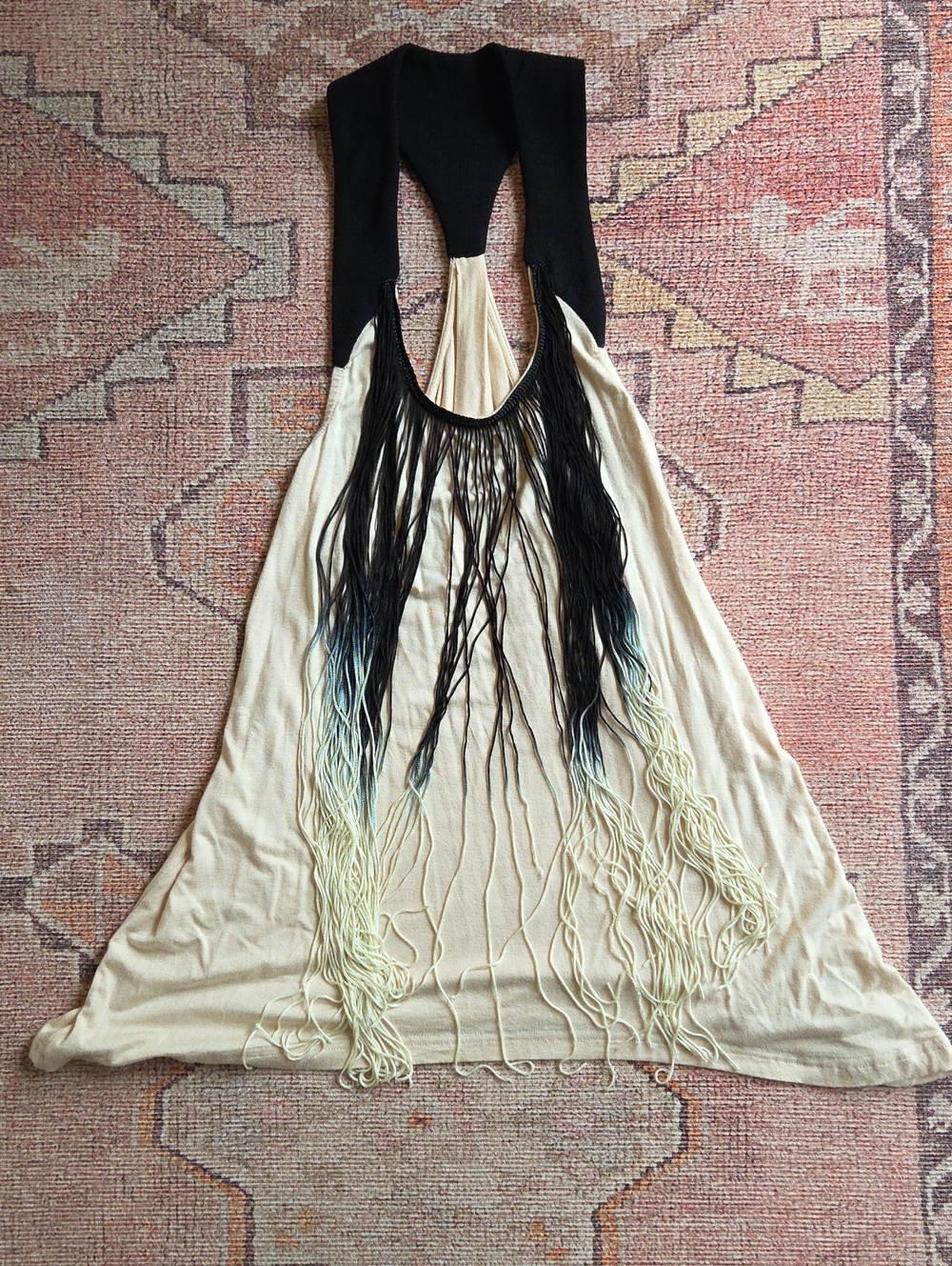 Boho Fringe Halter7 shirt in Black and Cream